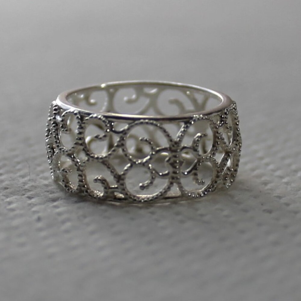 Avon Sterling Silver 925 Filigree Wide Band Ring, Size 6